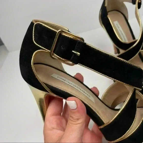 Diane Von Furstenberg Black Suede Jodi Platform Strappy Stiletto Heel - Picture 8 of 9